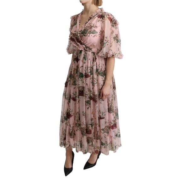 Dolce & Gabbana Pink Bengal Cat Print A-line Maxi Silk Dress - Picture 3 of 5